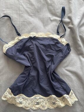 Lioness Navy Blue Lace-Trim Cami Top